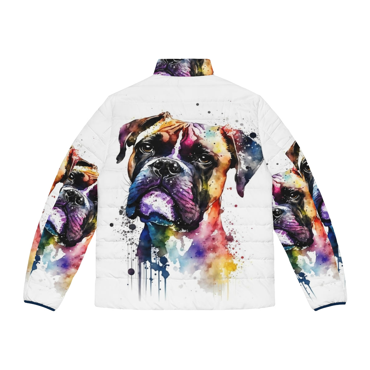 Colorful watercolor painting of a boxer dog - Back