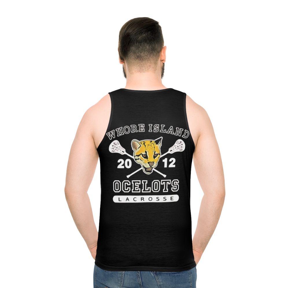 Unisex lacrosse tank top with ocelots design - men back