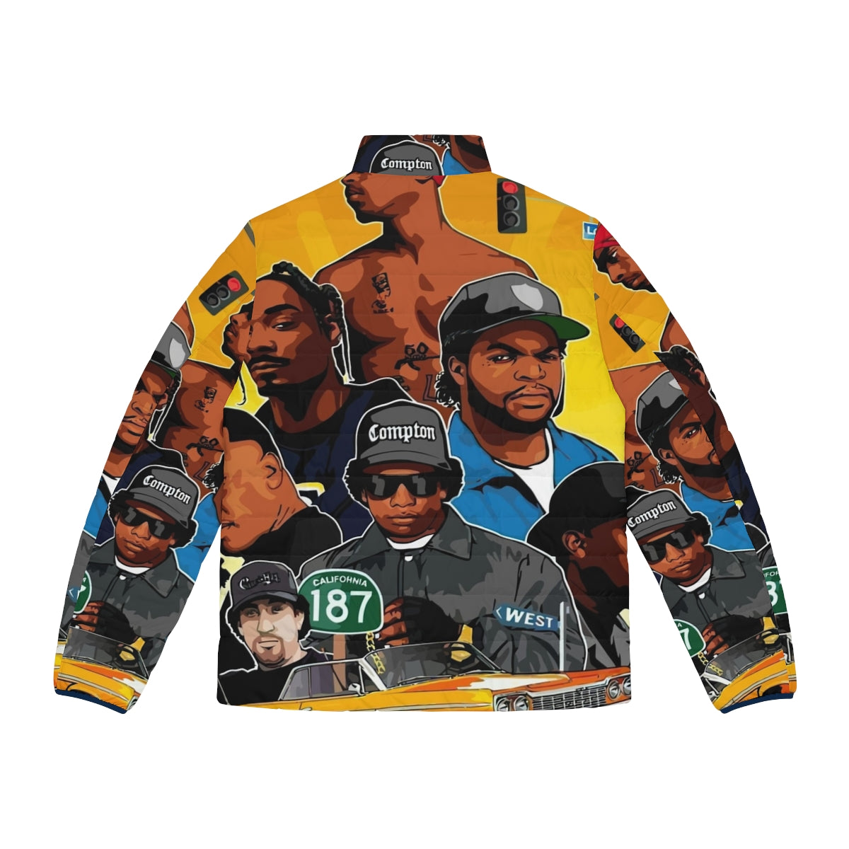 West Rappers Puffer Jacket featuring iconic 90s hip hop design - Back