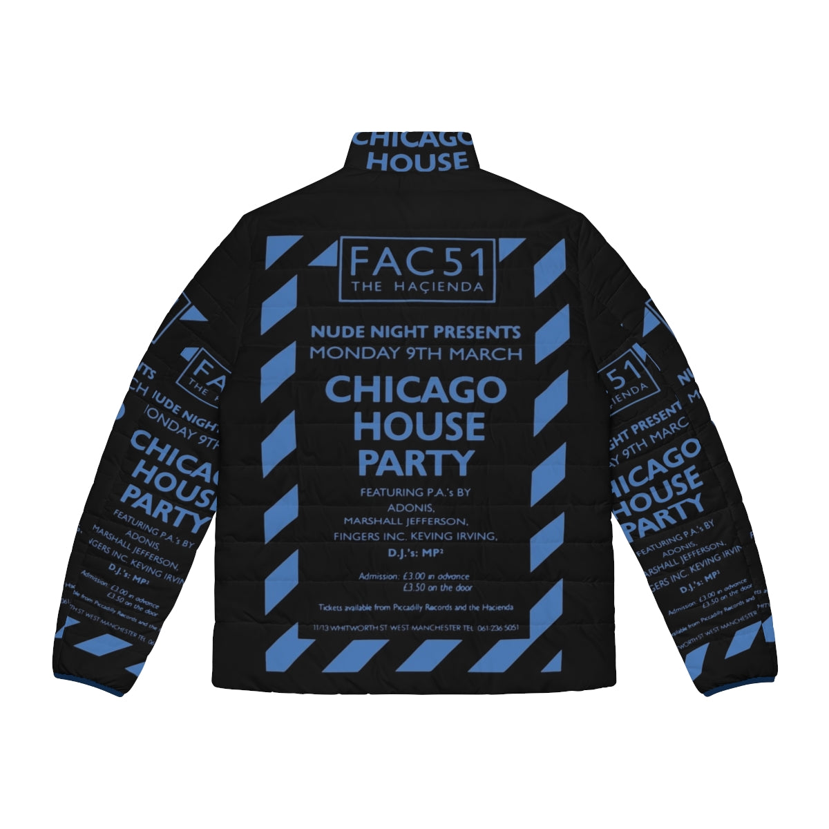 Chicago Northside Sports Quad Puffer Jacket featuring iconic Chicago sports teams and players - Back