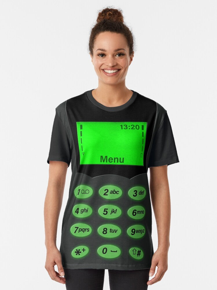 Vintage phone keypad design on a green graphic t-shirt - Women