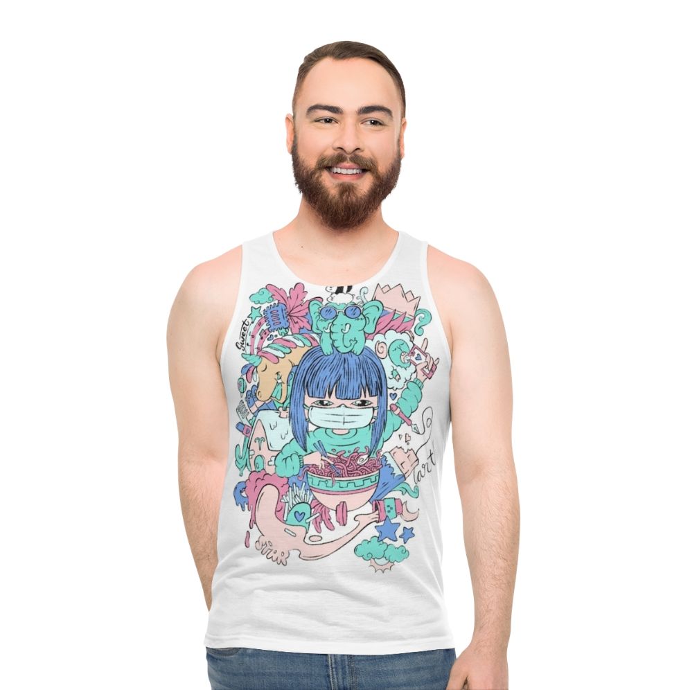 Unisex tank top featuring women's hobbies and cute animals like unicorns, bears, and elephants - men