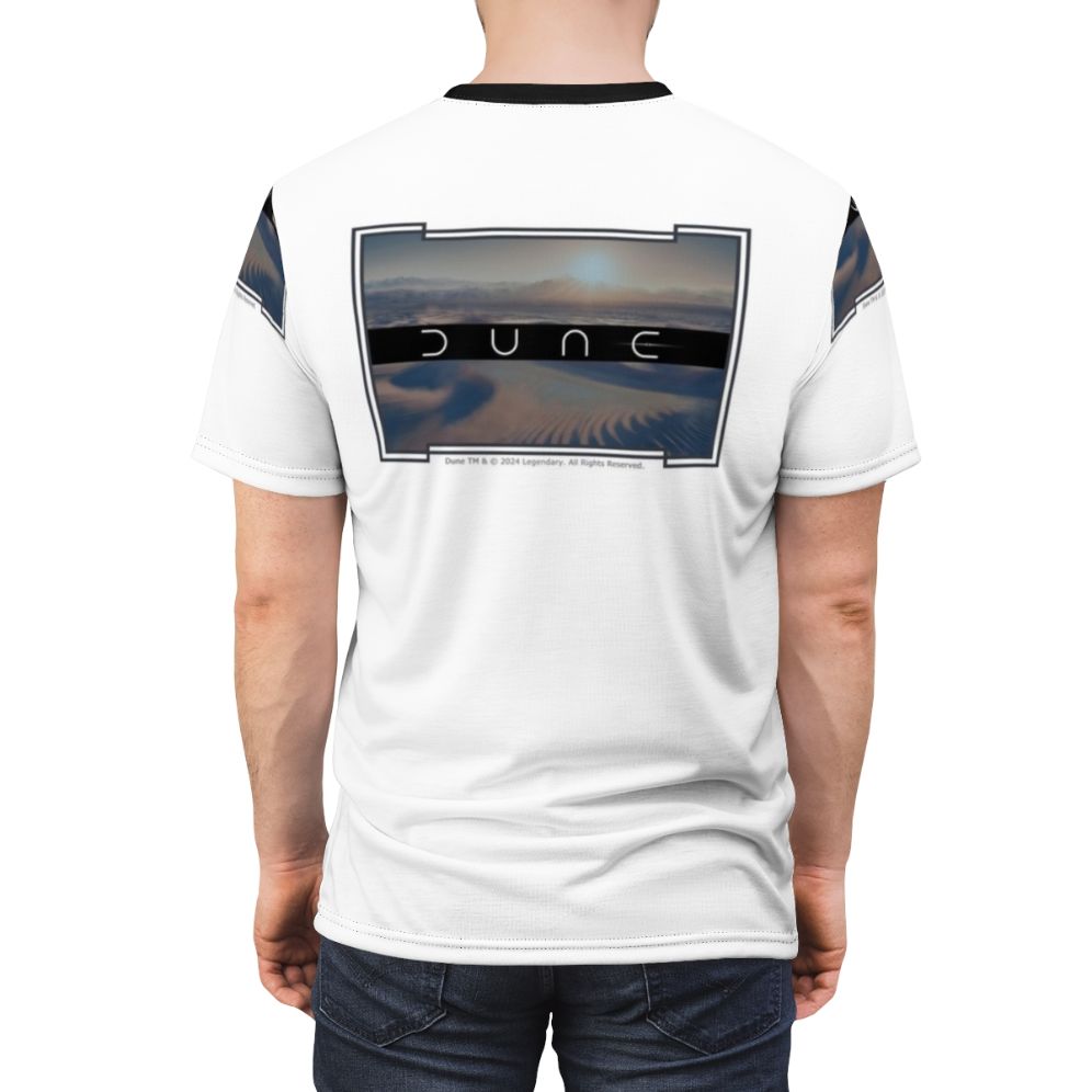 Dune-inspired desert planet sci-fi t-shirt with cinematic design - men back