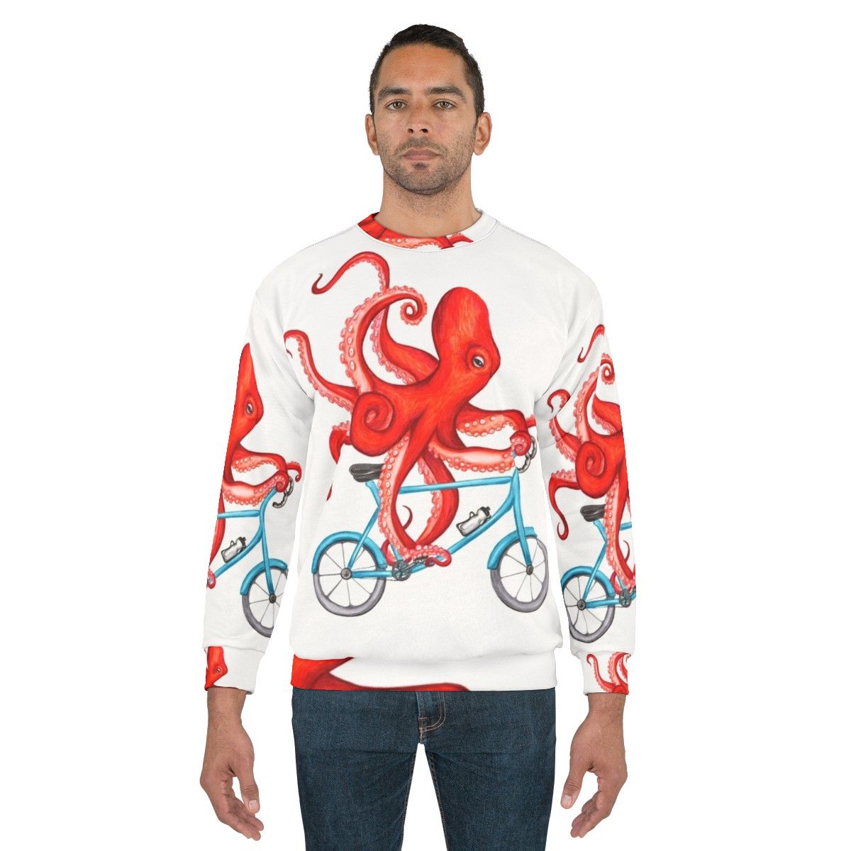 Cycling octopus graphic on a sweatshirt - men