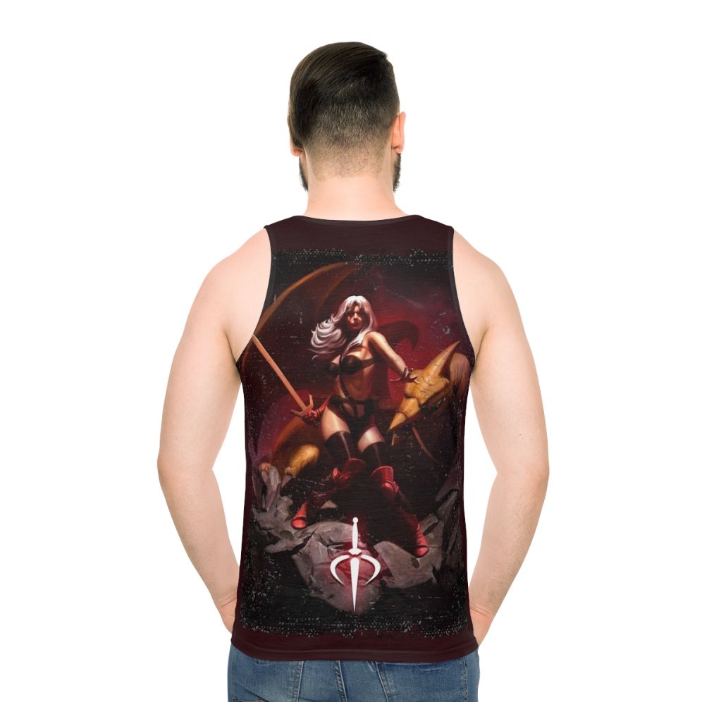 Vintage Taarna Unisex Tank Top with Sci-Fi Fantasy Warrior Sorceress Design - men back