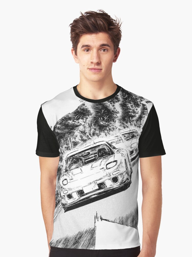 Initial D inspired graphic tee featuring the iconic RX7 and Supra cars - Men