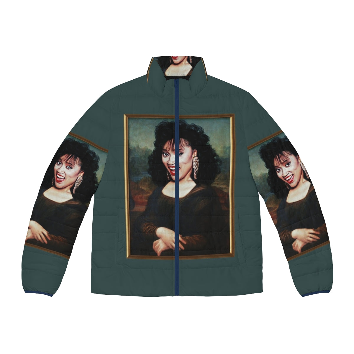 Mona Lisa Jackee Puffer Jacket featuring pop culture art of iconic actress Jackee Harry