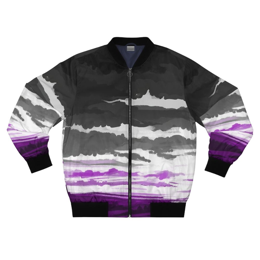 Asexual pride flag bomber jacket with bold graphic design