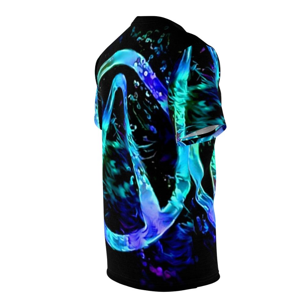 Borderlands-inspired neon black light t-shirt with vault hunter symbol - men right