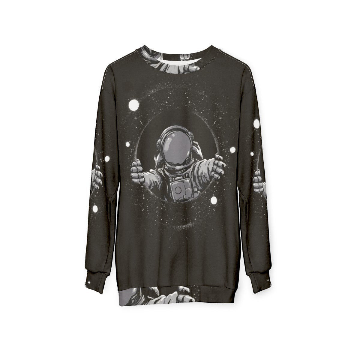 Black Hole Sweatshirt with Galaxy Pattern - hanging