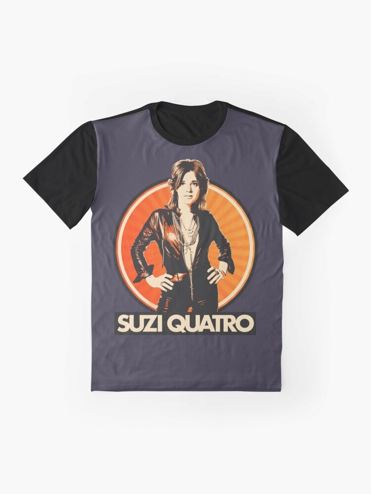 Suzi Quatro 70s glam rock graphic t-shirt with vintage style design - Flat lay