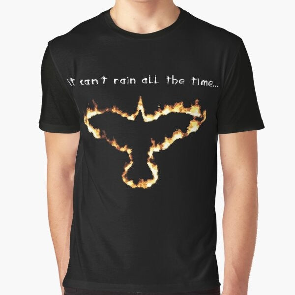 Fire Crow Graphic T-Shirt - Dark Gothic Movie Inspired Tee with Crow, Rain, and Quotes