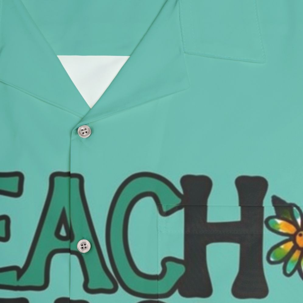 Teach Peace Hawaiian Shirt, featuring a colorful floral design - Detail