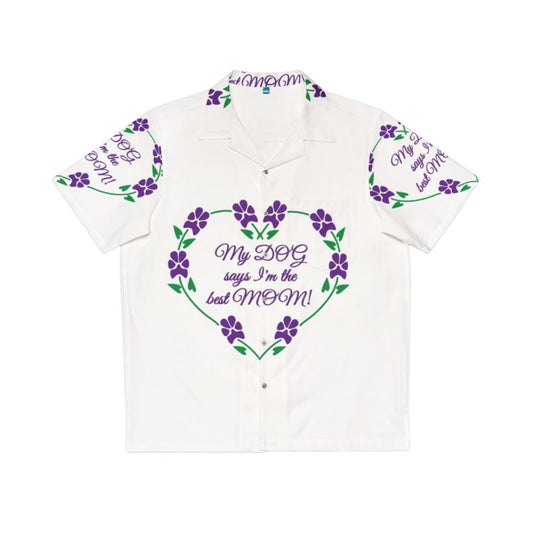 Best Dog Mom Hawaiian Shirt with Purple Pawprint Flowers