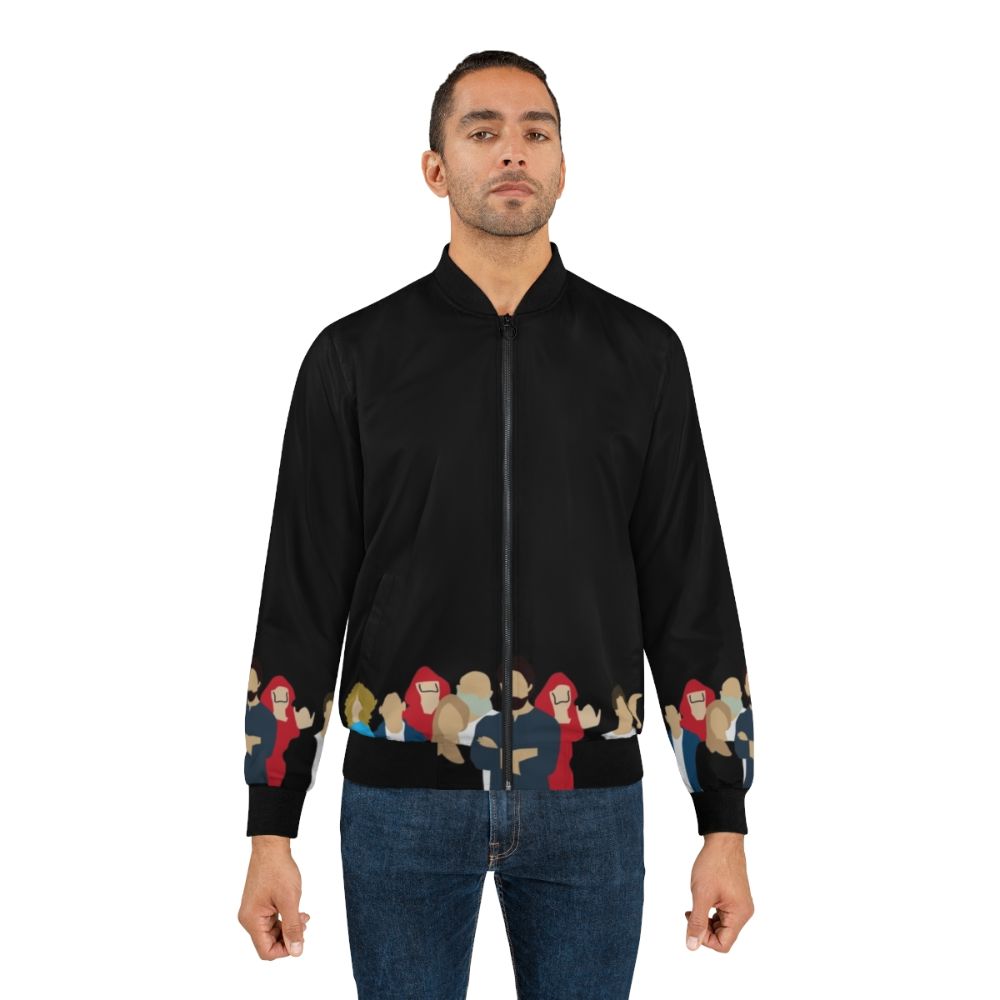 Money Heist/La Casa de Papel Season 3 Bomber Jacket with characters Tokyo, Nairobi, Professor, Berlin, Denver, Rio, and Helsinki - Lifestyle