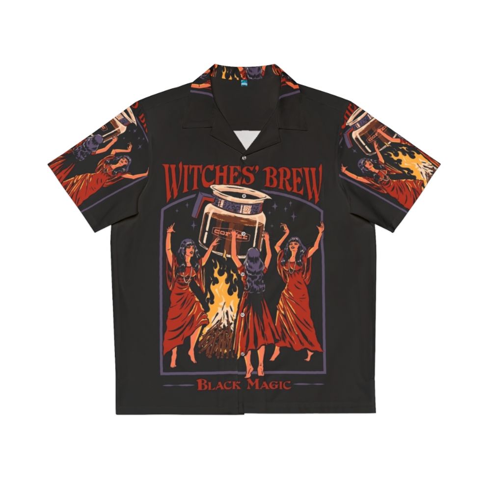 Retro Witches Brew Hawaiian Shirt with Occult, Horror, and Caffeine Inspired Design