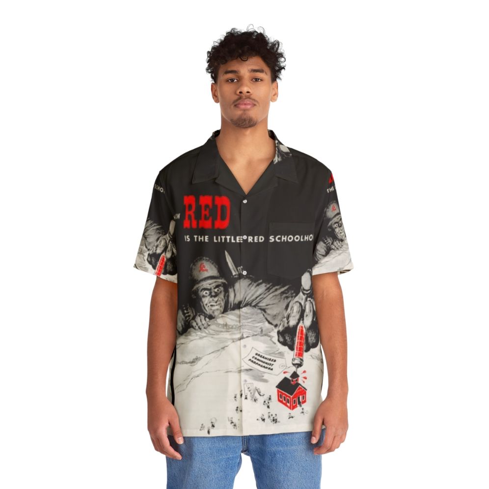 Patriotic red school house Hawaiian shirt - People Front