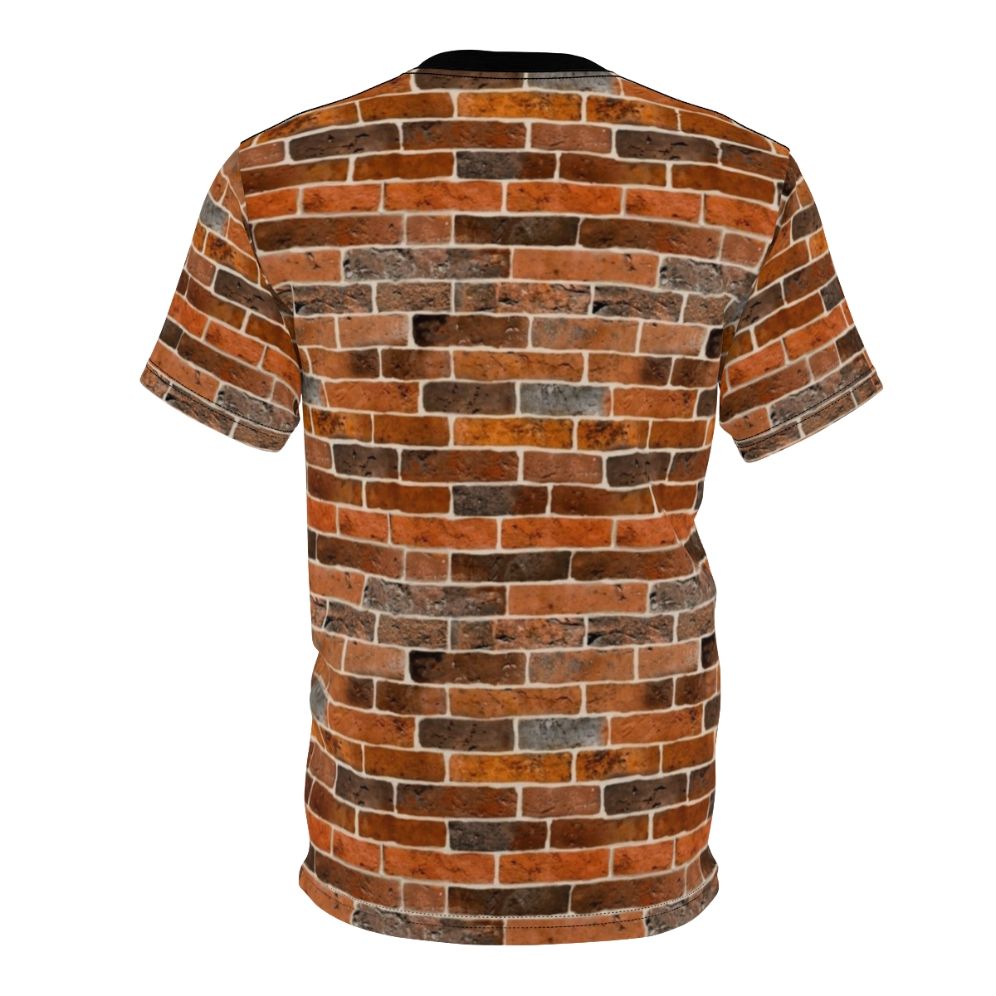 A t-shirt featuring a realistic brick wall print design - Back