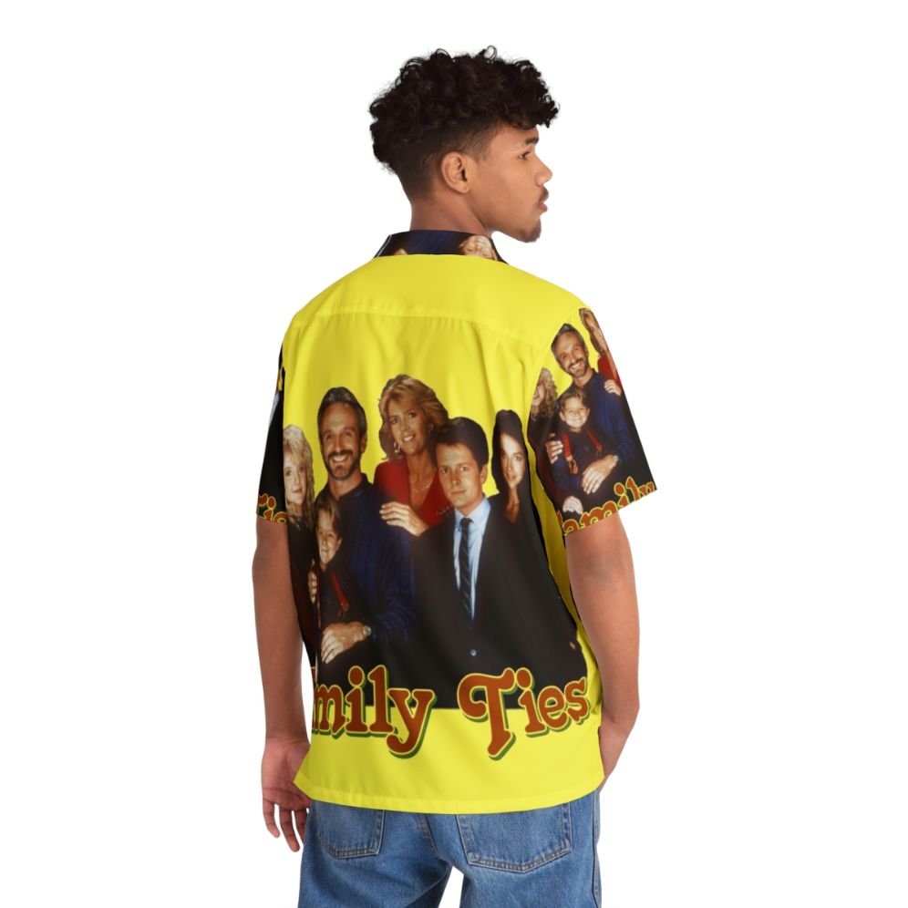 80s Hawaiian Shirt with Family Ties TV Show Characters - Flat lay