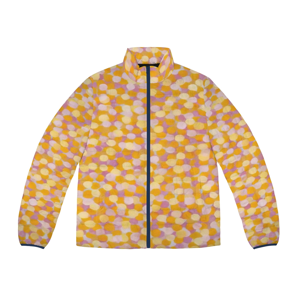 Puffer jacket featuring Thomas Downing's abstract geometric art