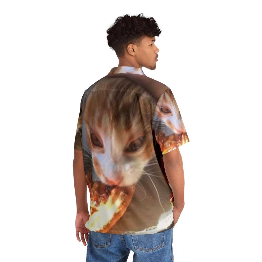 Cat licking pizza on a Hawaiian shirt - People Back