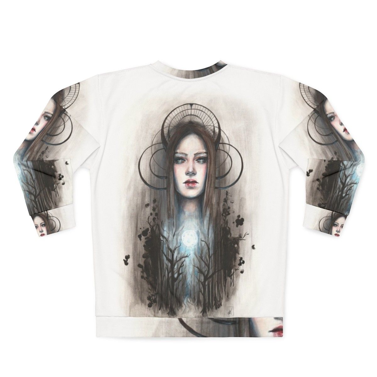 Artemis Acrylic and Ink Painting Sweatshirt featuring Greek Mythology Goddess Huntress - Back