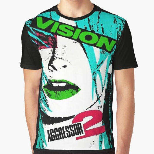 Vision Skateboards Aggressor 2 Graphic T-Shirt featuring a retro 80s skateboard design