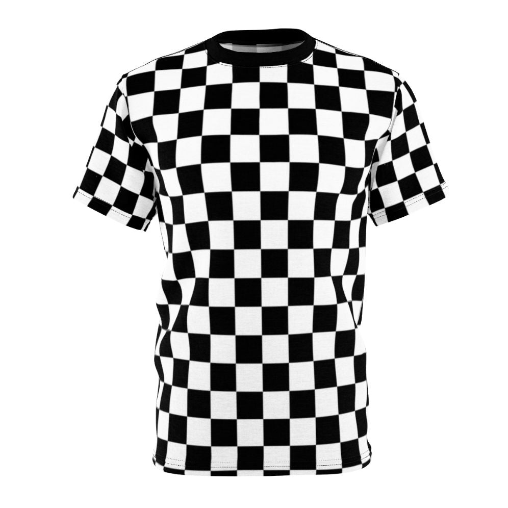 Stylish black and white checkerboard pattern design on a quality t-shirt