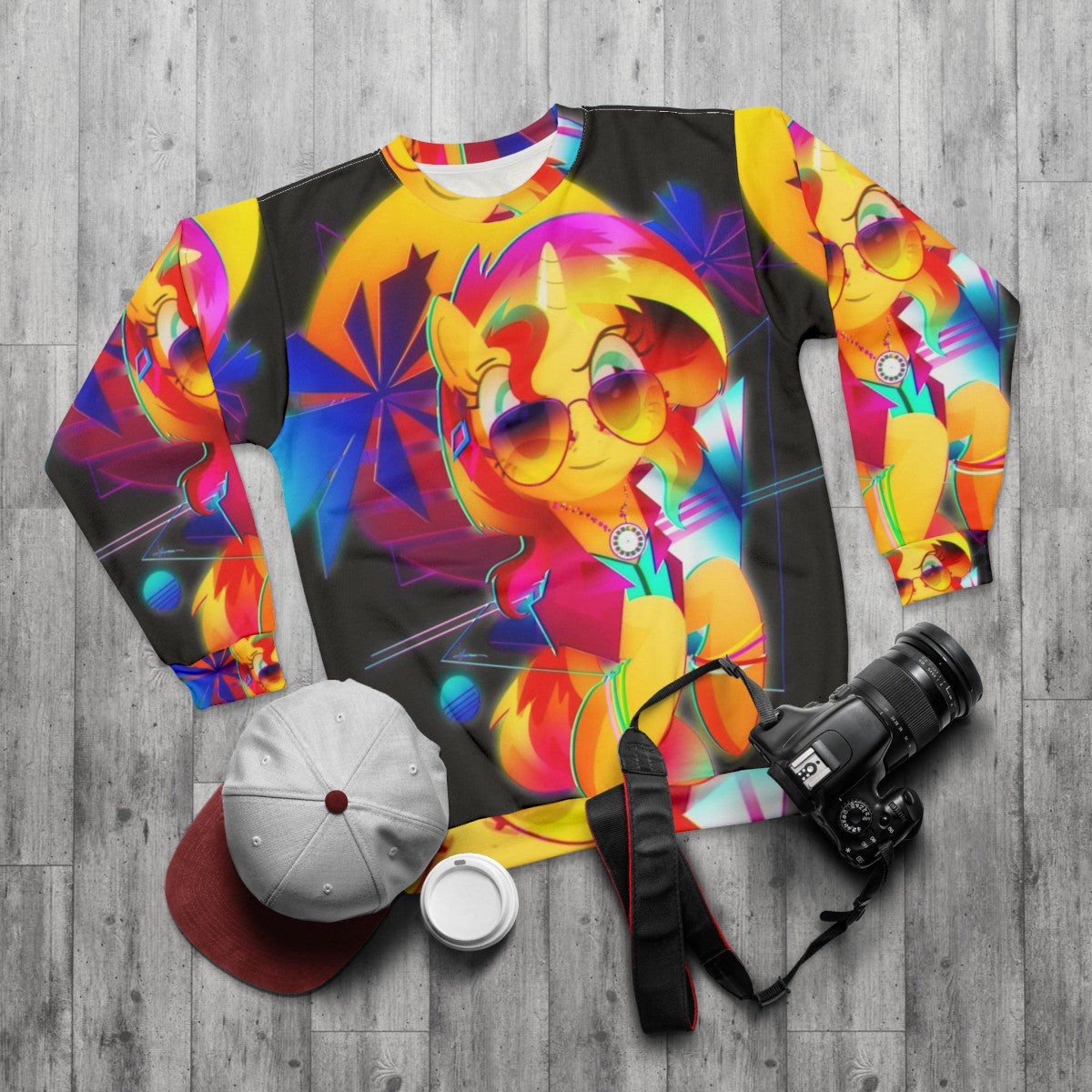 Sunset Shimmer Synthwave Sweatshirt - flat lay