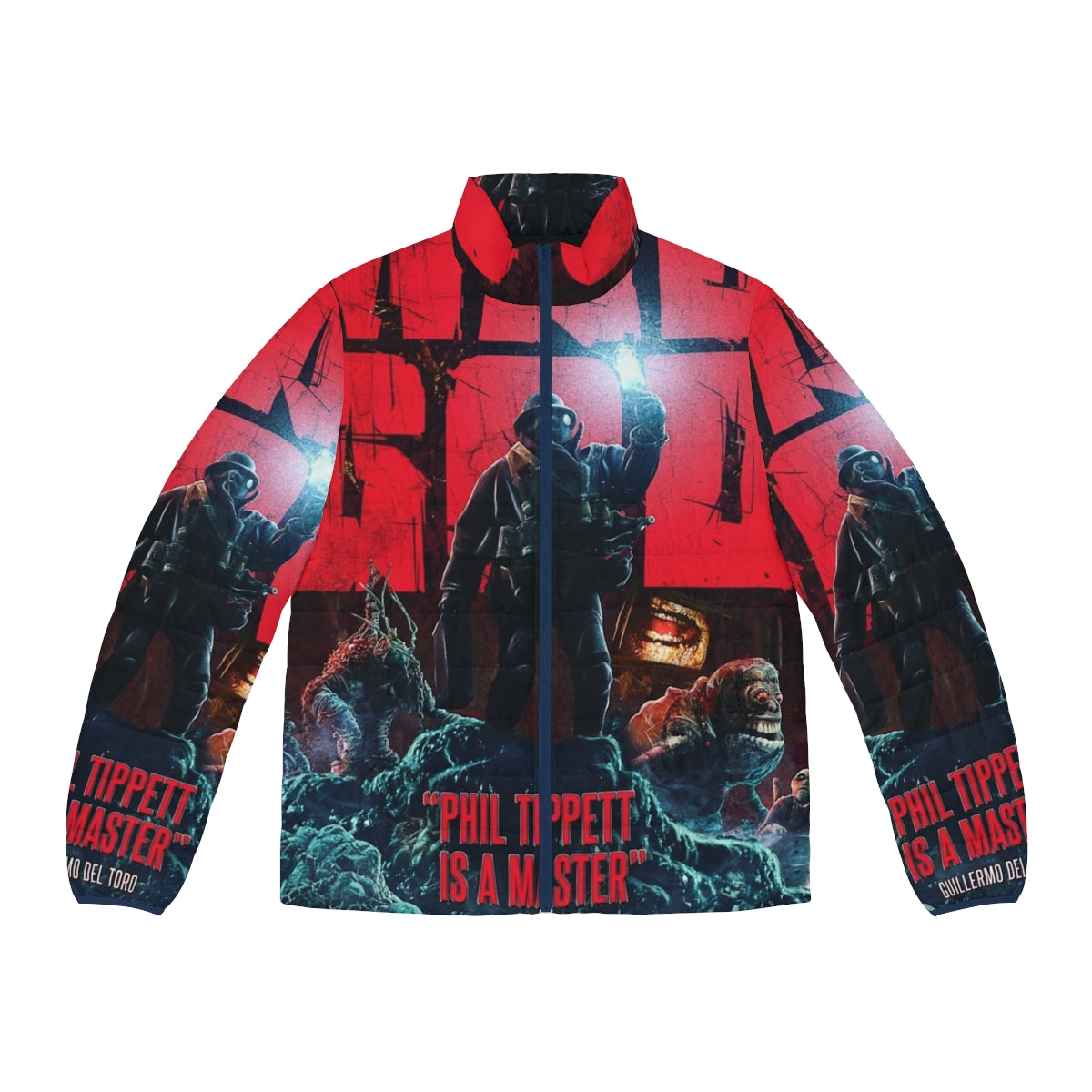 Mad God movie poster puffer jacket featuring the iconic film imagery