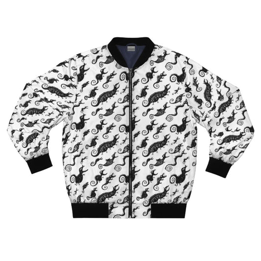 Ink monster and creature pattern bomber jacket