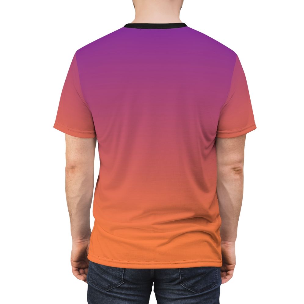 Vibrant orange and purple gradient abstract design t-shirt - men back