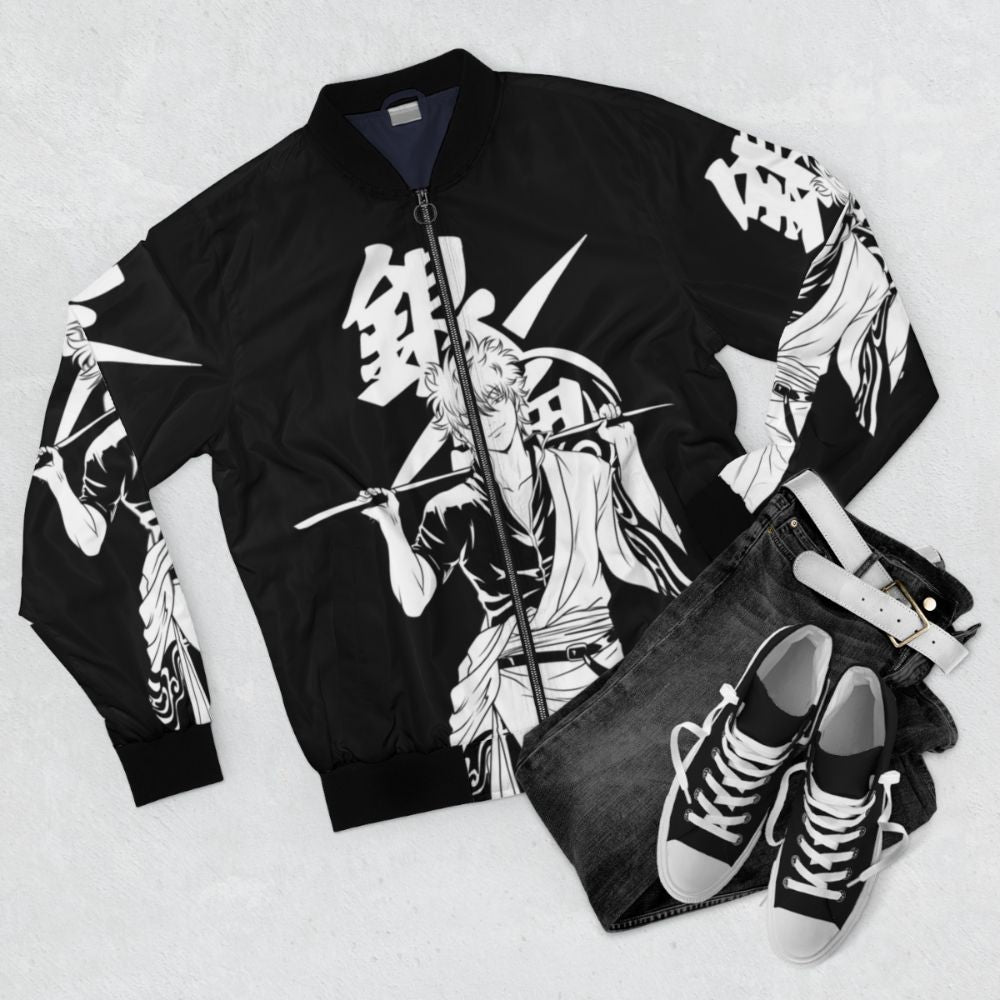 Gintoki Sakata Bomber Jacket - Anime Inspired Outerwear - Flat lay