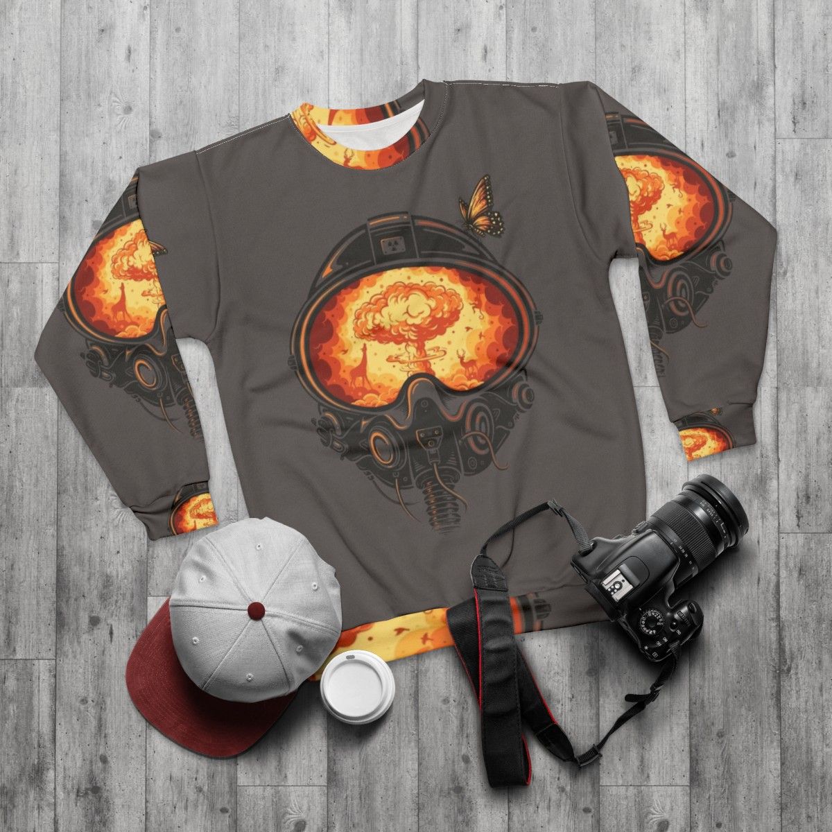 Pilot's Farewell Sweatshirt with Nature and Animal Design - flat lay