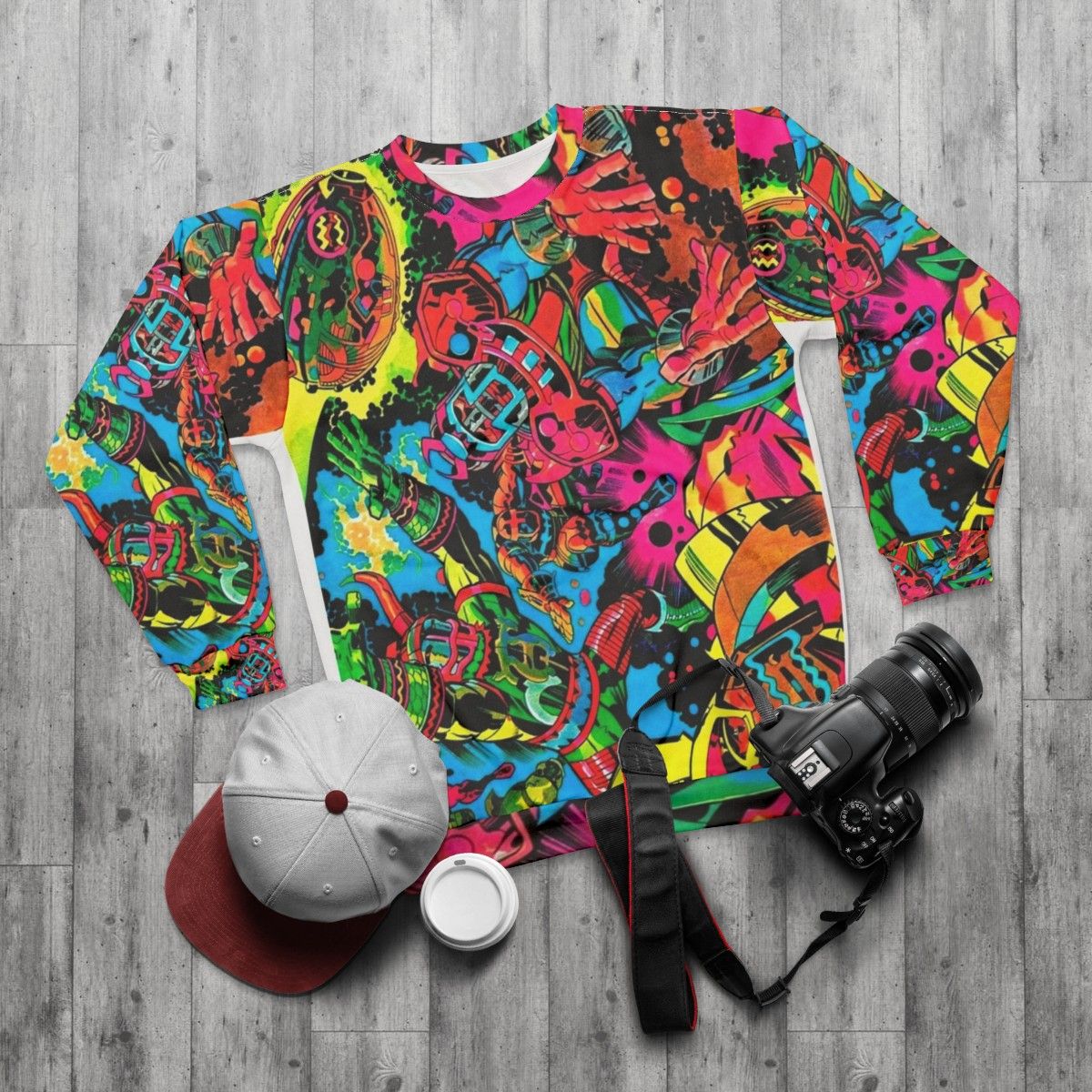 Kirby inspired retro pop art graphic sweatshirt - flat lay