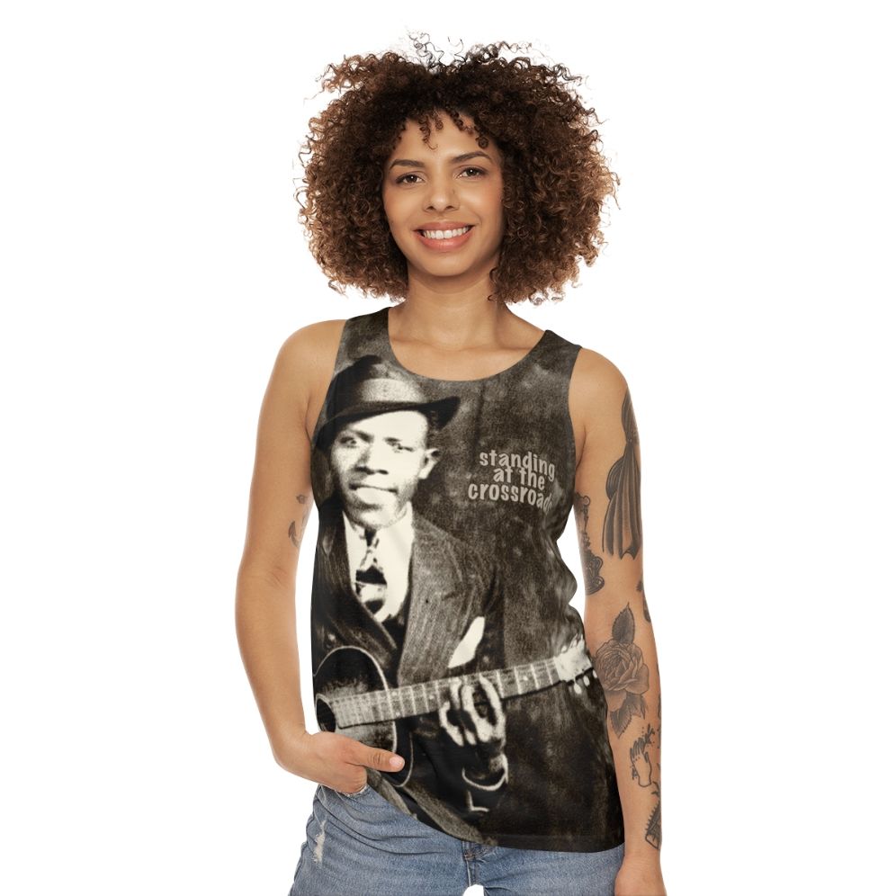 Blues guitar crossroads unisex tank top - women