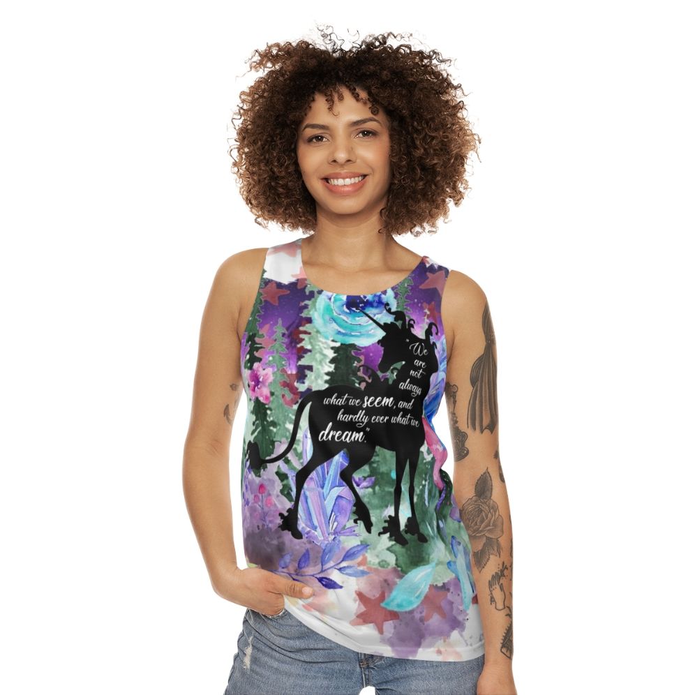 Unisex "The Last Unicorn" Quote Tank Top featuring Amalthea - women