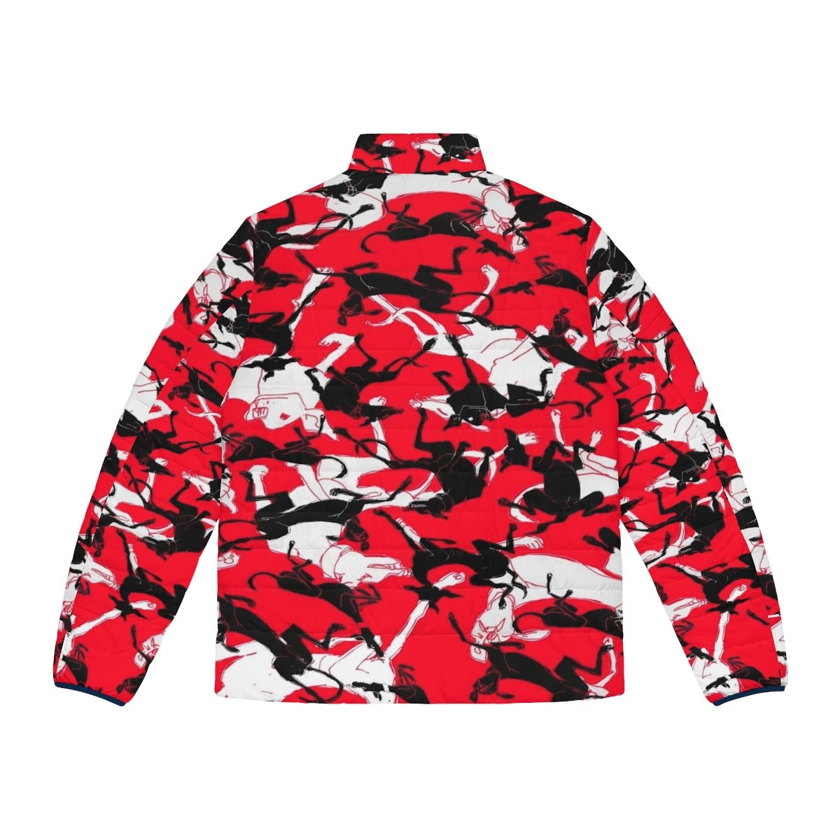 Greyhound wearing a puffer jacket with a sleeping greyhounds design - Back