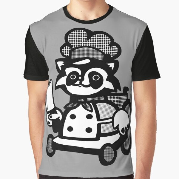 Overcooked Raccoon Graphic T-Shirt featuring a cute disabled chef character