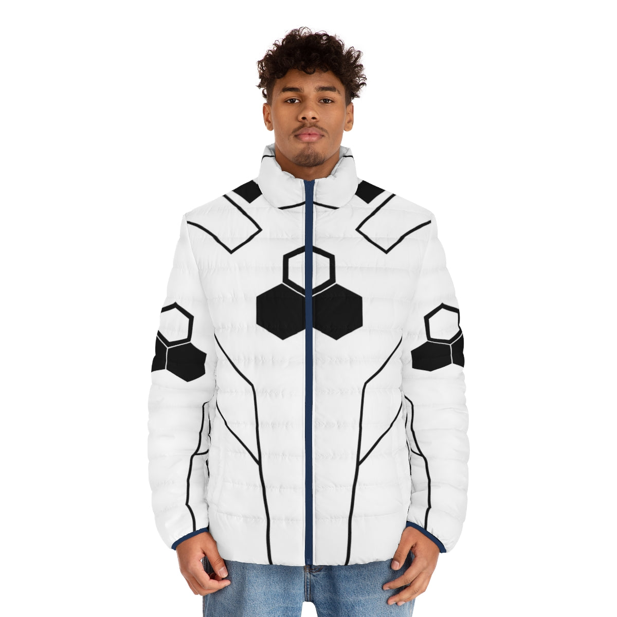 Future Foundation Fantastic Puffer Jacket with Hexagon Emblem - Sci-Fi Superhero Cosplay from Marvel Comics - men front