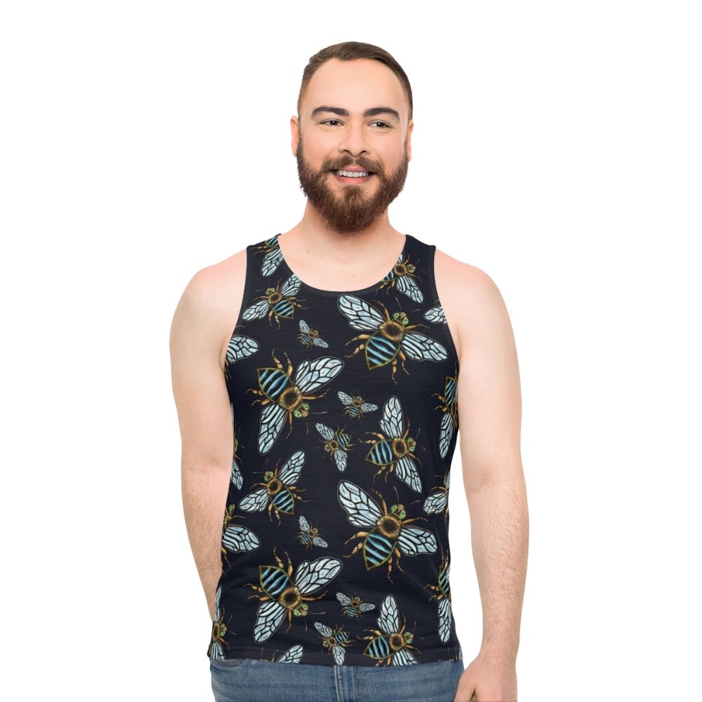 Unisex Lino Print Blue Banded Bee Tank Top - men