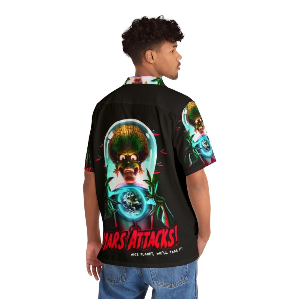 Retro Mars Attacks Movie Hawaiian Shirt with alien and green men design - People Back