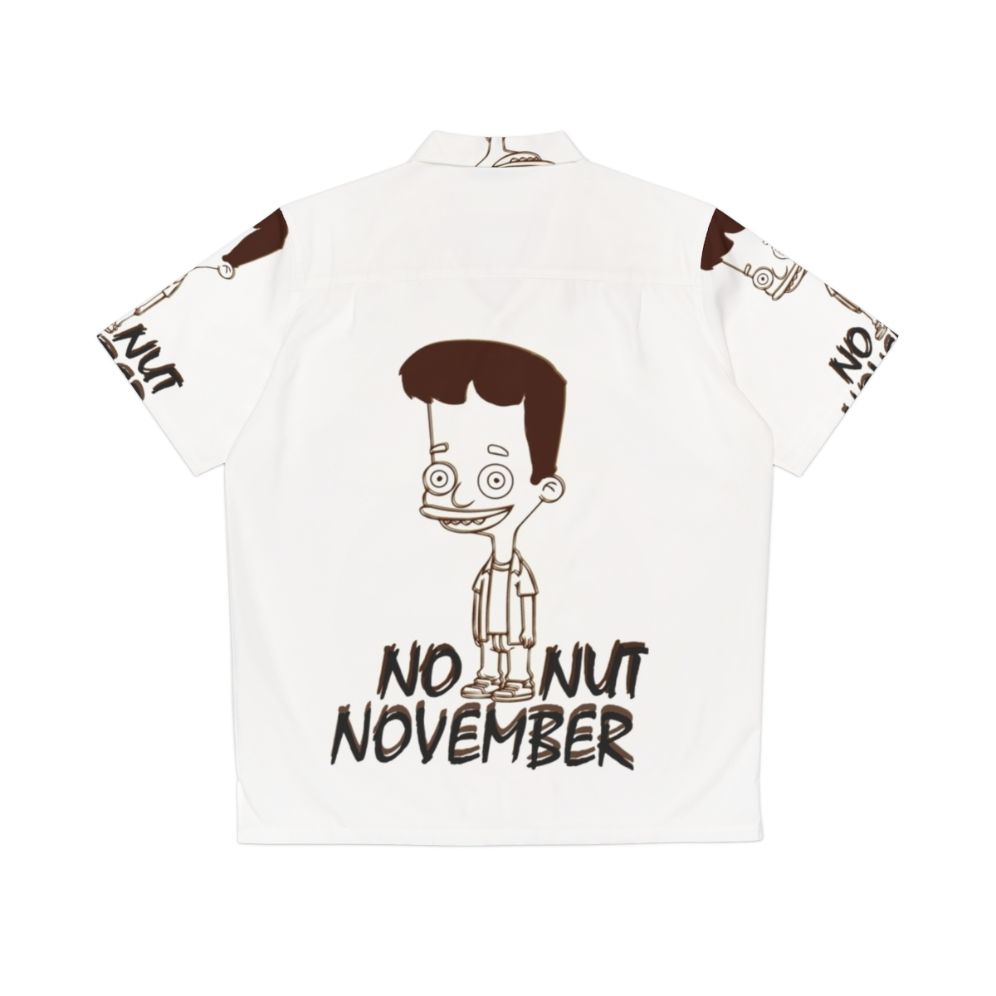 "No Nut November Hawaiian Shirt featuring Big Mouth Hormone Monster" - Back