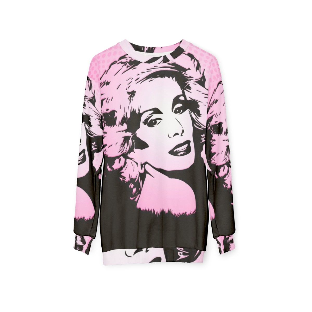 Joan Rivers Pop Art Sweatshirt featuring a vibrant portrait of the iconic comedian - hanging