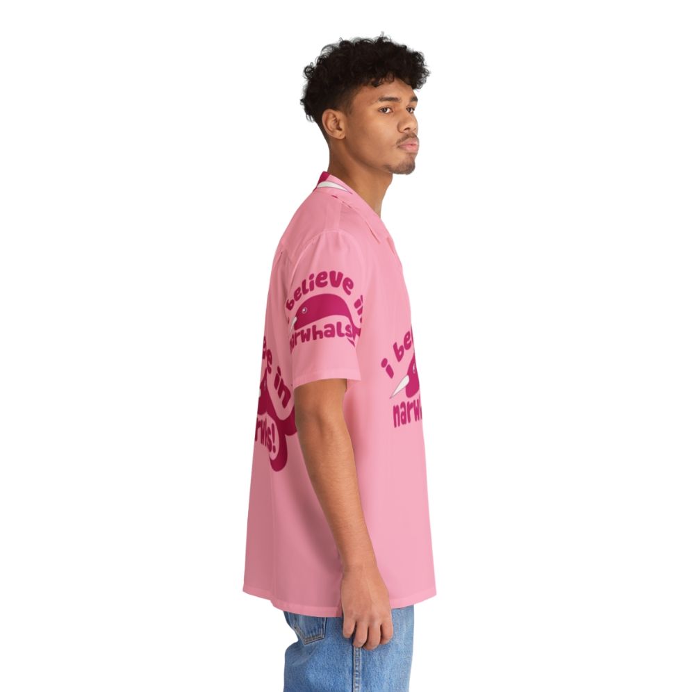 Pink Hawaiian shirt with cute narwhal design - People Pight