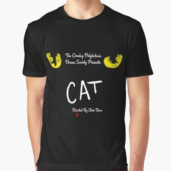 "The Play That Goes Wrong" inspired graphic t-shirt featuring a cat design