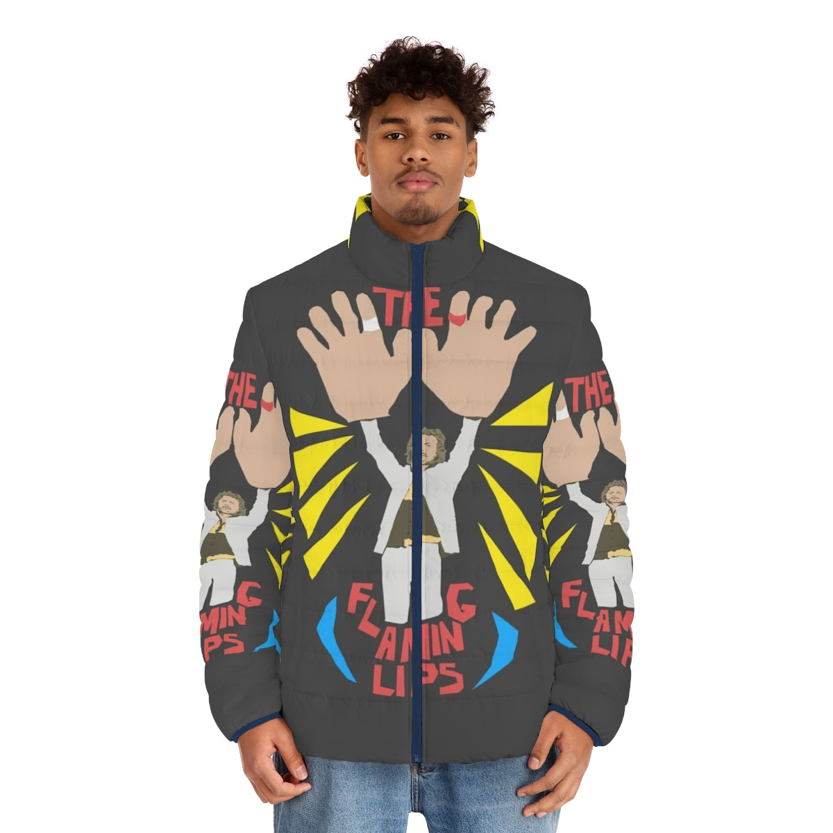 The Flaming Lips Big Hands Puffer Jacket - Retro and Vintage Music Inspired Design - men front