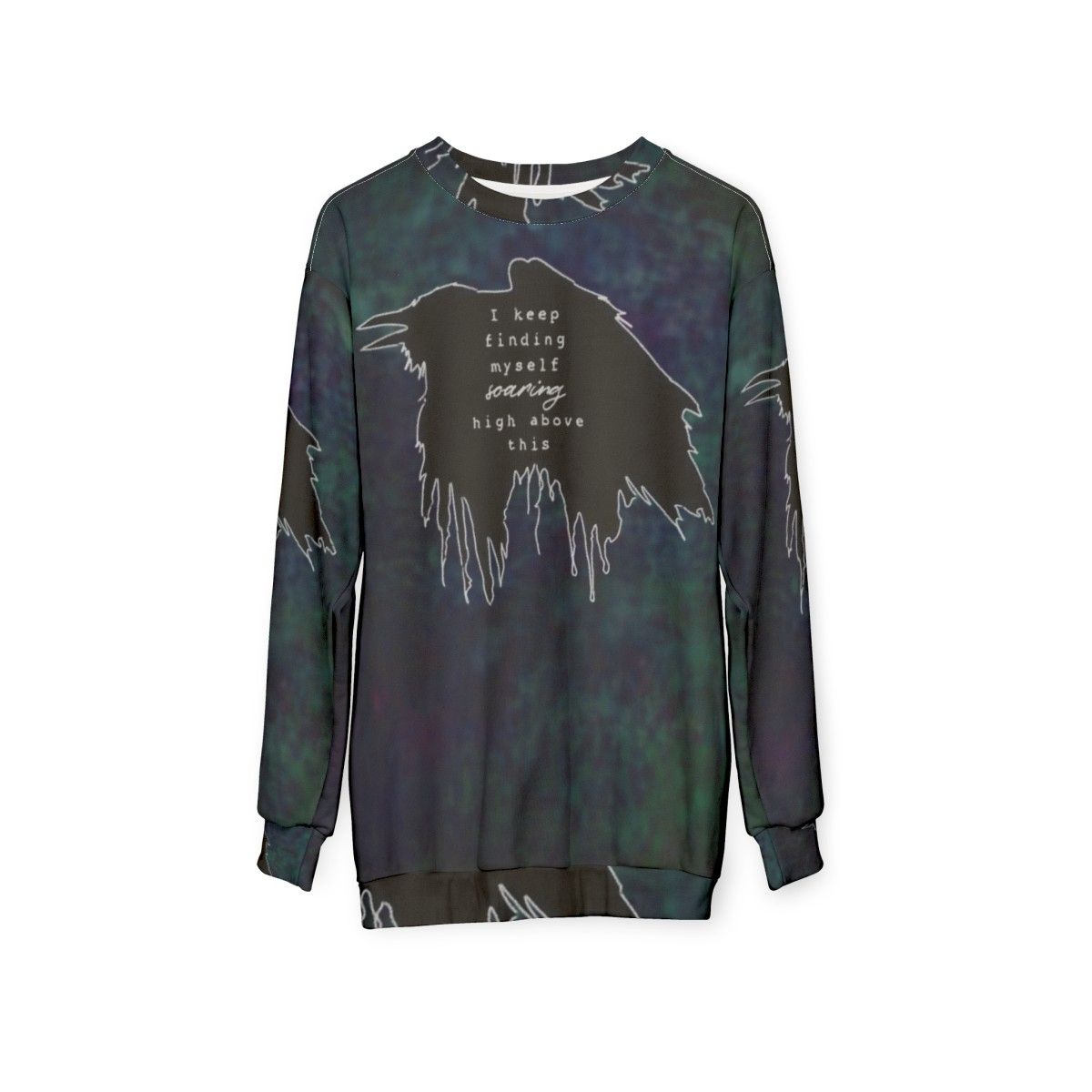 Impossible acid wash sweatshirt with minimalist music lyrics design - hanging