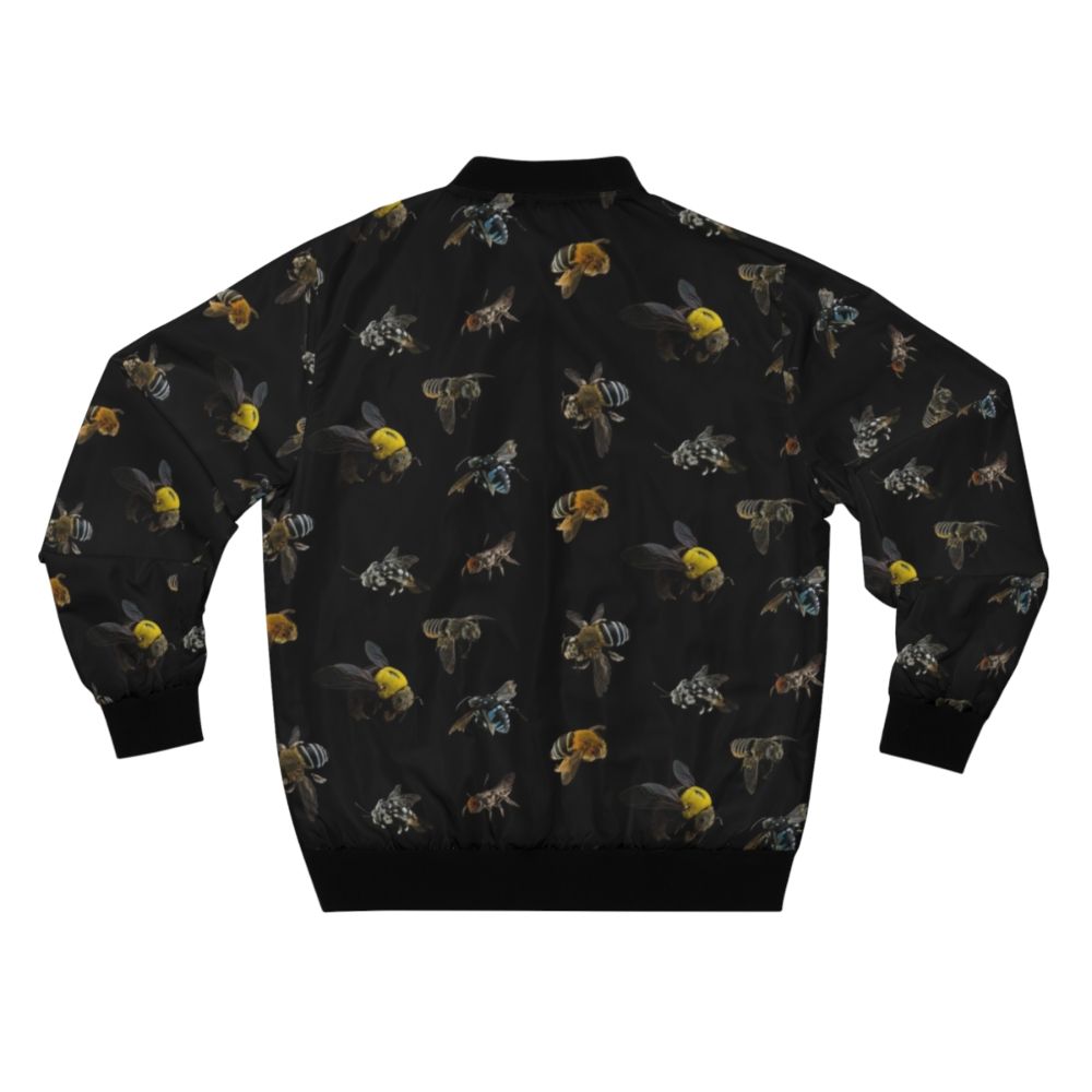 Native Australian bees bomber jacket featuring a detailed insect pattern design - Back