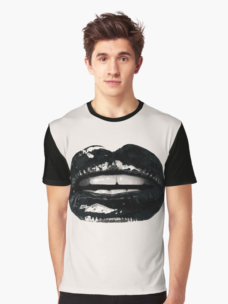 Black lips graphic t-shirt with gothic and vampire design - Men